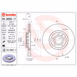 Disque de frein BREMBO 9869011 avant, ventilé, à haute teneur en carbone, 1 pièce