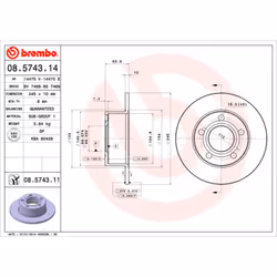 Disque de frein BREMBO 8574311 arrière, plein, 1 pièce