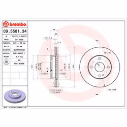Disque de frein BREMBO 09.5581.34, avant, ventilé , 1 pièce