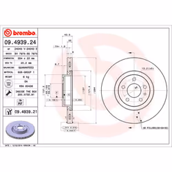 Disque de frein BREMBO 9493921 avant, ventilé, 1 pièce