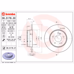 Disque de frein BREMBO 8517831 arrière, plein, 1 pièce