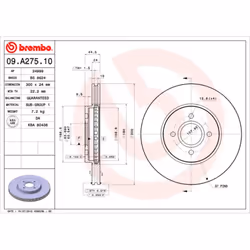 Disque de frein BREMBO 09A27510 avant, ventilé, 1 pièce
