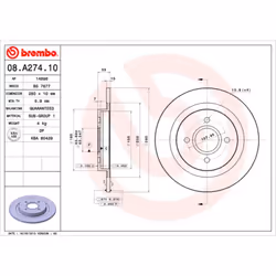 Disque de frein BREMBO 08A27410 arrière, plein, 1 pièce
