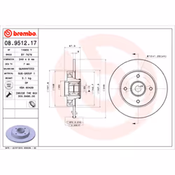 Disque de frein BREMBO 8951217 arrière, plein, 1 pièce