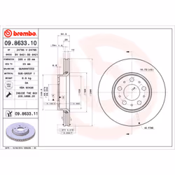Disque de frein BREMBO 9863311 avant, ventilé, 1 pièce