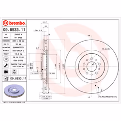 Disque de frein BREMBO 9893311 avant, ventilé, à haute teneur en carbone, 1 pièce