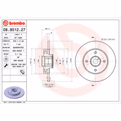 Disque de frein BREMBO 8951227 arrière, plein, 1 pièce
