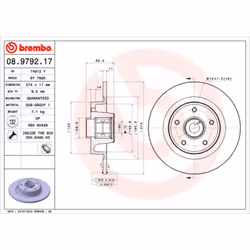 Disque de frein BREMBO 8979217 arrière, plein, 1 pièce