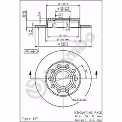 Disque de frein BREMBO 8913611 arrière, plein, 1 pièce