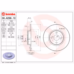 Disque de frein BREMBO 08A29810 arrière, plein, 1 pièce