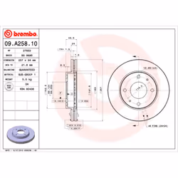 Disque de frein BREMBO 09A25810 avant, ventilé, 1 pièce