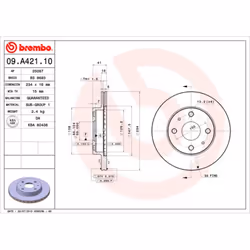 Disque de frein BREMBO 09A42110 avant, ventilé, 1 pièce