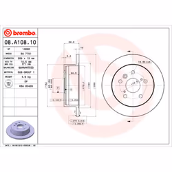 Disque de frein BREMBO 08A10810 arrière, plein, 1 pièce