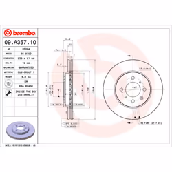 Disque de frein BREMBO 09A35710 avant, ventilé, 1 pièce
