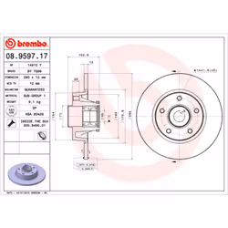 Disque de frein BREMBO 8959717 arrière, plein, 1 pièce