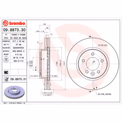 Disque de frein BREMBO 9887331 avant, ventilé, à haute teneur en carbone, 1 pièce