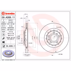 Disque de frein BREMBO 09A26911 arrière, ventilé, à haute teneur en carbone, 1 pièce