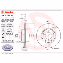 Disque de frein BREMBO 9539031 avant, ventilé, à haute teneur en carbone, 1 pièce