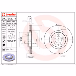 Disque de frein BREMBO 9701211 avant, ventilé, à haute teneur en carbone, 1 pièce