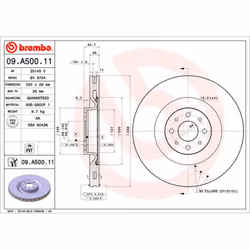 Disque de frein BREMBO 09A50011 avant, ventilé, 1 pièce
