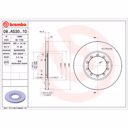 Disque de frein BREMBO 08A53010 arrière, plein, 1 pièce