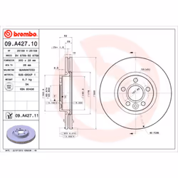 Disque de frein BREMBO 09A42711 avant, ventilé, 1 pièce