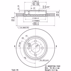 Disque de frein BREMBO 09A76111 avant, ventilé, à haute teneur en carbone, 1 pièce
