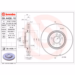 Disque de frein BREMBO 09A42611 avant, ventilé, 1 pièce