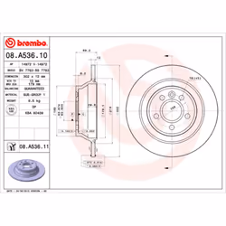 Disque de frein BREMBO 08A53611 arrière, plein, 1 pièce