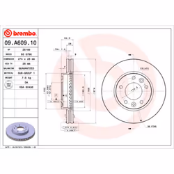 Disque de frein BREMBO 09A60910 avant, ventilé, 1 pièce