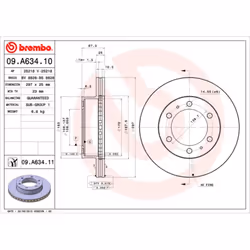 Disque de frein BREMBO 09A63411 avant, ventilé, 1 pièce