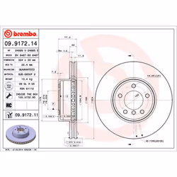 Disque de frein BREMBO 9917211 avant, ventilé, à haute teneur en carbone, 1 pièce