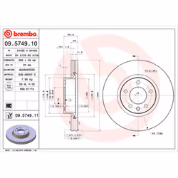 Disque de frein BREMBO 9574911 avant, ventilé, à haute teneur en carbone, 1 pièce - Vue supplémentaire 3
