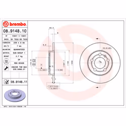 Disque de frein BREMBO 8914811 arrière, plein, 1 pièce