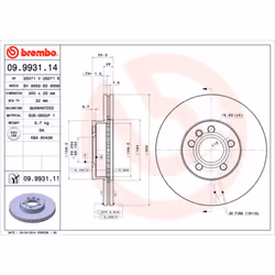 Disque de frein BREMBO 9993111 avant, ventilé, 1 pièce