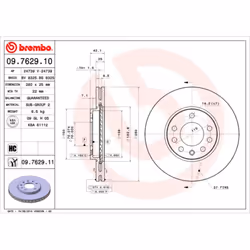 Disque de frein BREMBO 9762911 avant, ventilé, à haute teneur en carbone, 1 pièce