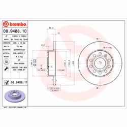 Disque de frein BREMBO 8948811 arrière, plein, 1 pièce