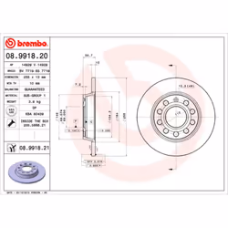 Disque de frein BREMBO 8991821 arrière, plein, 1 pièce
