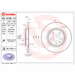 Disque de frein BREMBO 08A75911 arrière, plein, 1 pièce