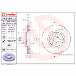 Disque de frein BREMBO 9518031 avant, ventilé, 1 pièce