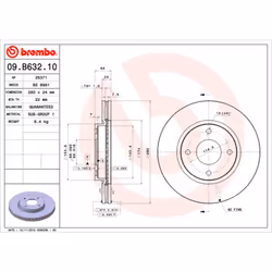 Disque de frein BREMBO 09B63210 avant, ventilé, 1 pièce