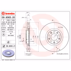 Disque de frein BREMBO 9936321 avant, ventilé, 1 pièce