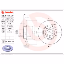 Disque de frein BREMBO 8936421 arrière, plein, 1 pièce