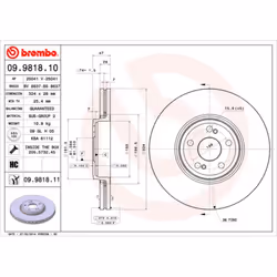 Disque de frein BREMBO 9981811 avant, ventilé, à haute teneur en carbone, 1 pièce