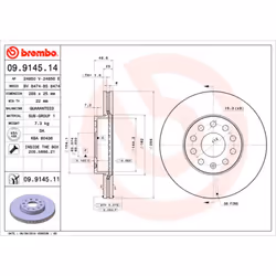 Disque de frein BREMBO 9914511 avant, ventilé, 1 pièce