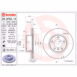 Disque de frein BREMBO 9975211 avant, ventilé, à haute teneur en carbone, 1 pièce