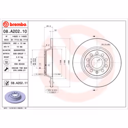 Disque de frein BREMBO 08A20211 arrière, plein, 1 pièce