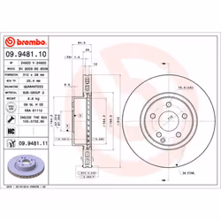 Disque de frein BREMBO 9948111 avant, ventilé, à haute teneur en carbone, 1 pièce