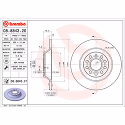 Disque de frein BREMBO 8884321 arrière, plein, 1 pièce
