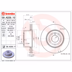 Disque de frein BREMBO 09A22911 avant, ventilé, 1 pièce